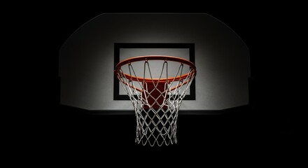Night Hoops: Basketball Goal - A dramatic, dark of a basketball hoop, symbolizing competition, skill, achievement, determination, and victory