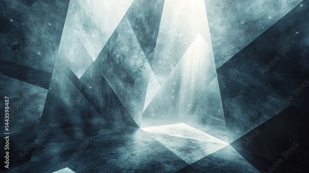 Poster mysterious dark room illuminated by a soft light coming from the ceiling creating an enigmatic atmos