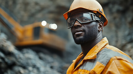 Fototapeta premium Miner in Protective Gear at Work Site