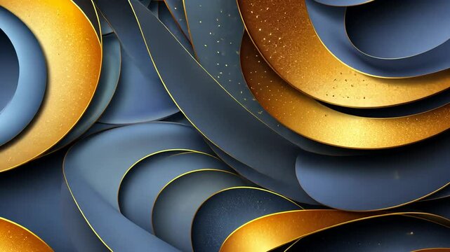 Abstract dynamic background with layered swirls of dark blue and gold
