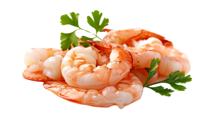 Freshly peeled prawns isolated on white background for seafood dishes and culinary presentations
