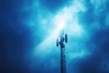 Communication tower silhouette against sky wireless technology concept