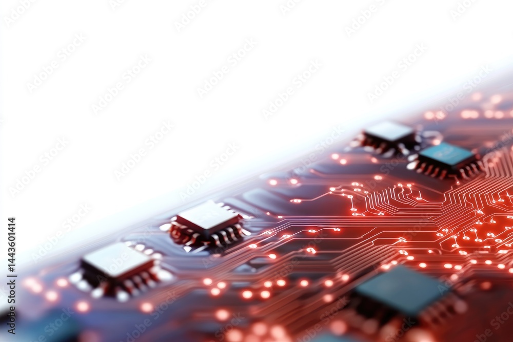 Poster computer circuit board microchips technology digital system innovation engineering high tech detail