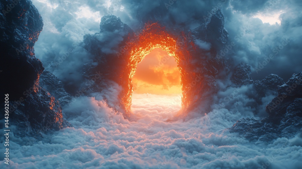 Aufkleber enchanting tunnel formed amidst fluffy clouds creating a surreal dreamlike gateway to an ethereal co
