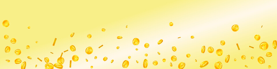 Indian rupee coins falling. Scattered gold INR