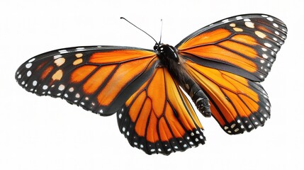 Fototapeta premium Vibrant Monarch Butterfly With Orange Wings Spread on White Background