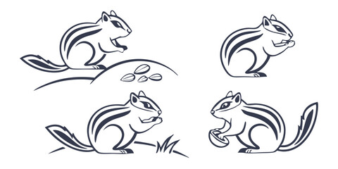 Obraz premium Minimalist Chipmunk Icon Set for Wildlife and Nature Themes
