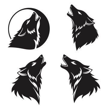Minimalist Black Wolf Head Icon Set for Logos and Branding