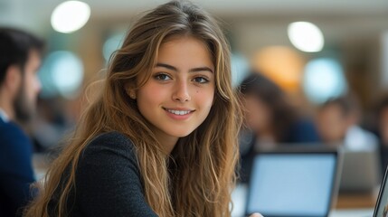 Smiling woman working in a modern office