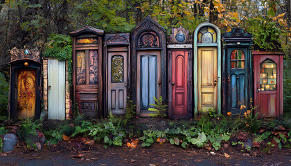 A series of doors each leading to a different path representing the many choices and decisions that shape our existence