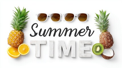 A white background with a pineapple, kiwi, and orange on it