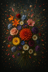 Floral Bouquet with Scattered Petals