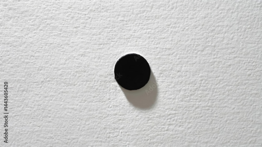 Aufkleber close-up of a white surface with a small black circle in the center. the circle appears to be made o