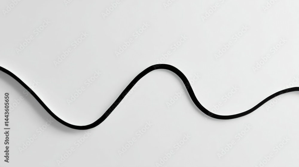 Poster black curved line on a white background. the line appears to be made of rubber or a similar material