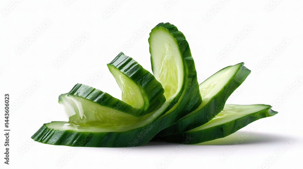 Aufkleber fresh and crisp cucumber slices on white background for culinary use