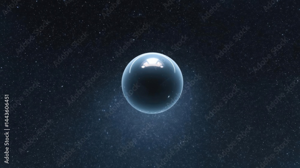 Poster digital illustration of a spherical object in the center of a starry night sky. the object appears t