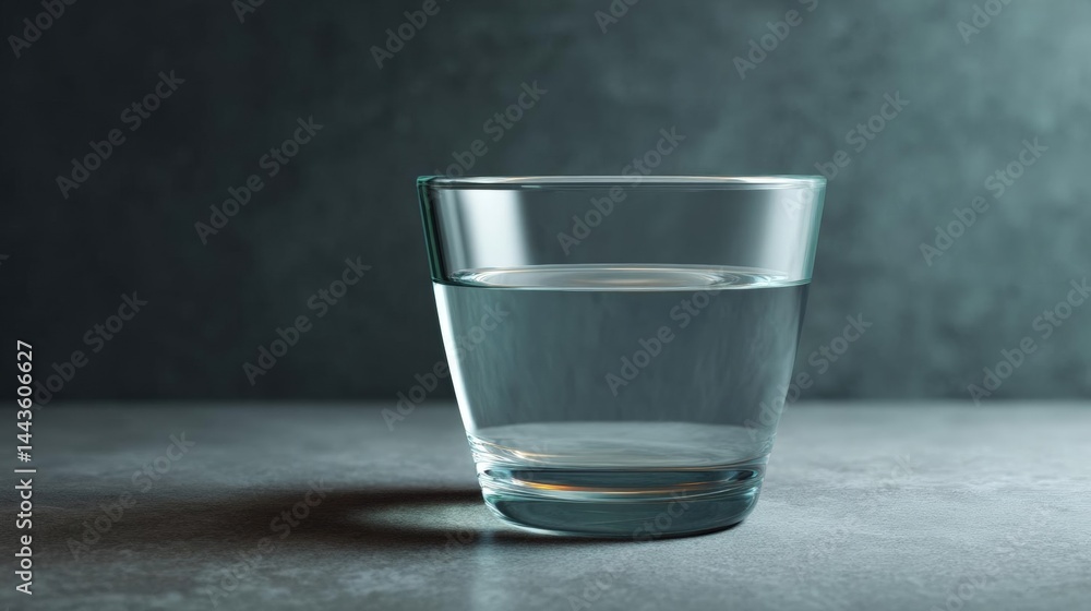 Aufkleber close-up of a glass of water on a grey surface. the glass is empty and is placed in the center of th