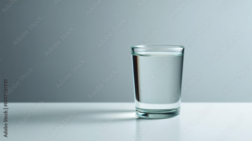 Poster close-up of a glass of water on a white surface. the glass is empty and is placed in the center of t