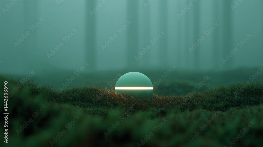 Aufkleber digital illustration of a sphere in the middle of a grassy field. the sphere is spherical in shape a