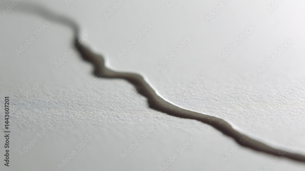 Poster close-up of a crack running horizontally across a white surface. the crack appears to be made of a t