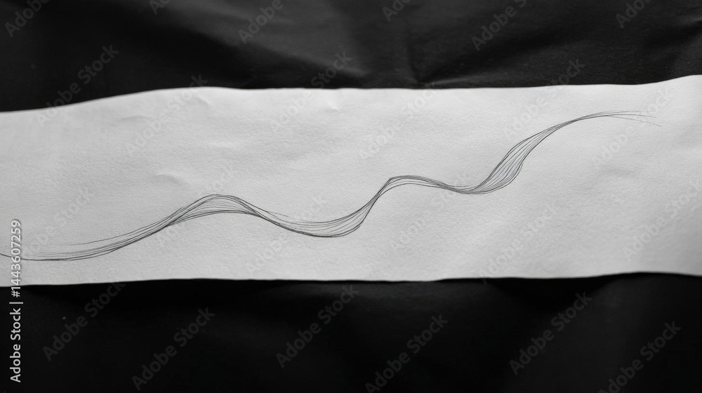 Poster black and white photograph of a piece of white paper with a thin, wavy line drawn on it. the line ap