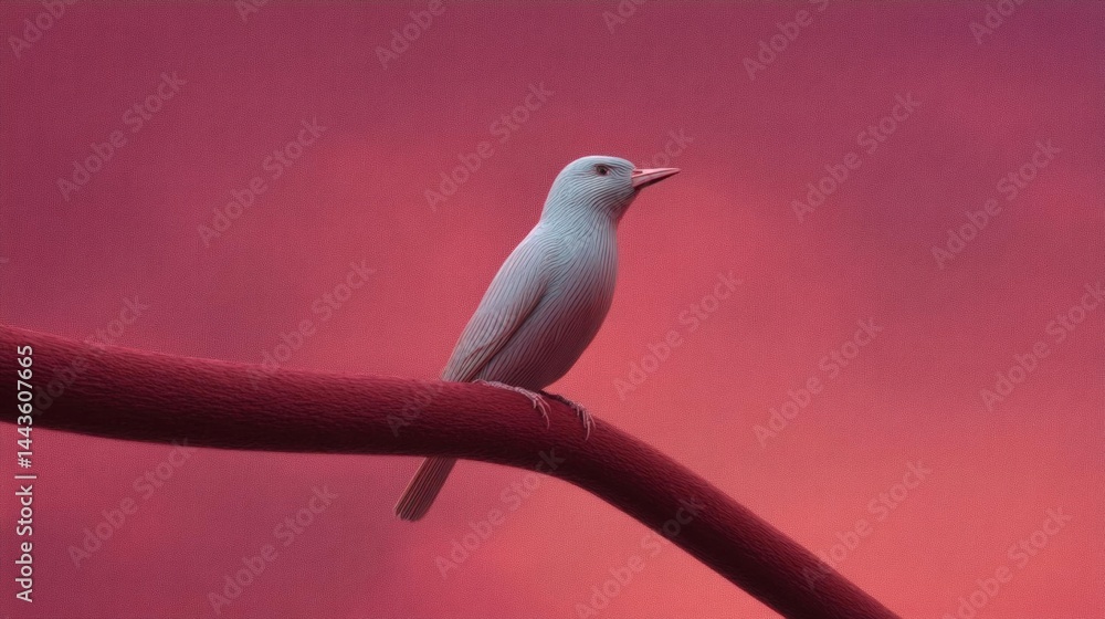 Aufkleber digital illustration of a small bird perched on a red wire. the bird is facing towards the right sid