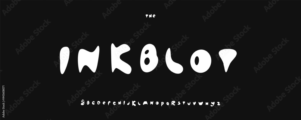 Aufkleber blobby liquid font, surreal splash letters, abstract soft-edged alphabet with bold twist, playful ex