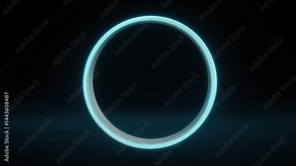 Poster 3d rendering of an oval-shaped object made up of thin, glowing lines. the lines are a bright blue co