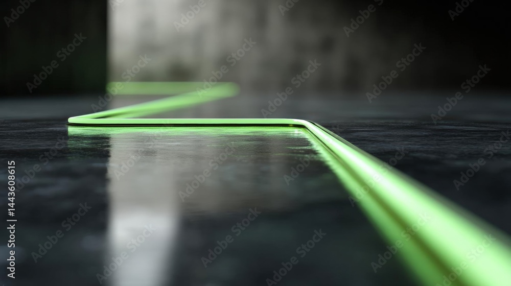 Poster close-up of a black surface with a green line running diagonally across it. the line appears to be m