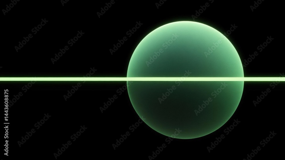 Poster digital illustration of a green sphere on a black background. the sphere is in the center of the ima