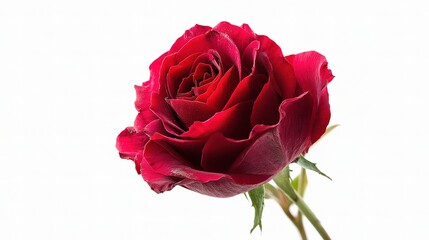 Vibrant Red Rose with Lush Petals Against White Background