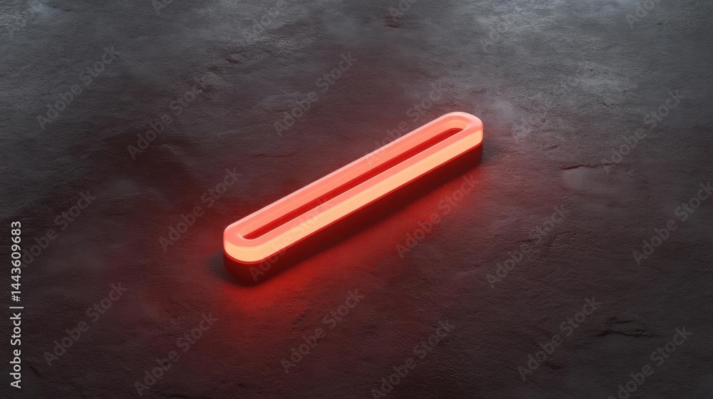 Poster 3d rendering of a red neon sign on a dark textured surface. the sign is in the shape of a horizontal