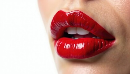 Obraz premium Close-up of crimson lips, stark white backdrop, advertising, isolated