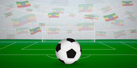 Ethiopian Football Arena Full of Fans with National Flags, Sports Event Illustration.