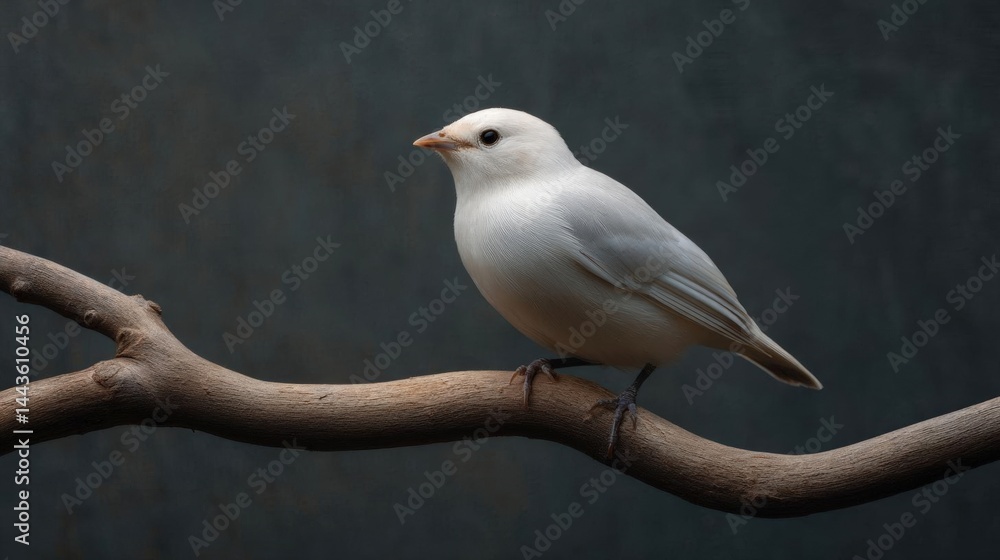 Poster photograph of a small bird perched on a thin branch. the bird is facing towards the right side of th