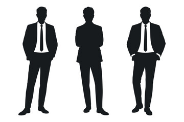 Three Standing Businessmen In Suits Silhouettes Illustration Displaying Professionalism And Corporate Elegance On An Isolated White Background