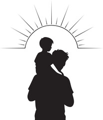 Father and Child Silhouette with Rising Sun – Minimalist Family Art