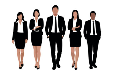 Obraz premium Diverse Team Of Business Professionals In Formal Attire Stands Together Ready For Corporate Success On White Background