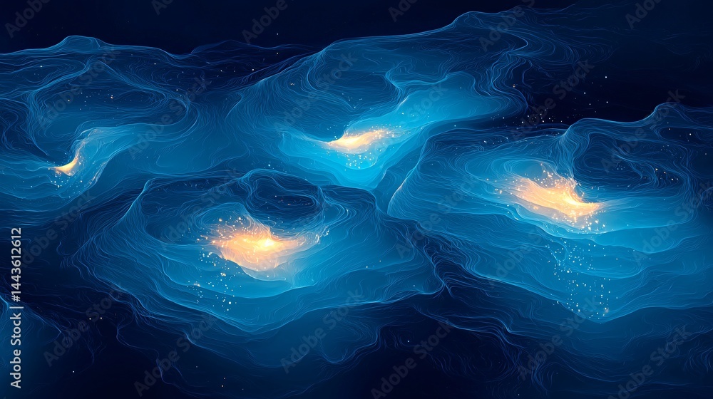 Poster vibrant blue and yellow abstract background with fluid shapes and dynamic patterns creating a visual