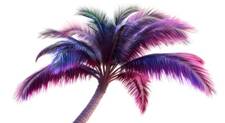 Vibrant palm tree with colorful fronds swaying gently against a clear blue sky, evoking a tropical paradise atmosphere