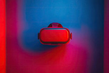 Red VR headset on vibrant red and blue background