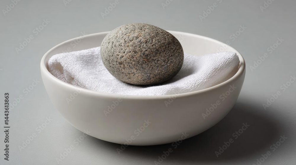 Aufkleber small white bowl with a single stone in it. the stone is round and has a textured surface with small