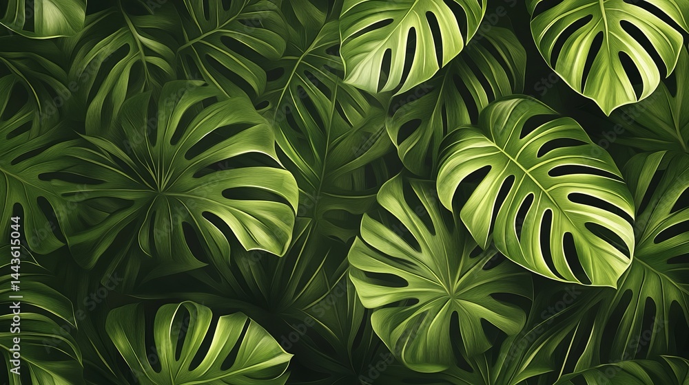 Aufkleber lush green tropical monstera leaves botanical background pattern design texture image for print and 