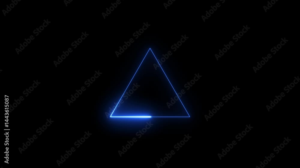 Poster triangle glowing line border, alpha channel, seamless loop neon triangle loading icon animation back
