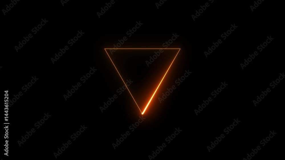 Poster triangle glowing line border, alpha channel, seamless loop neon triangle loading icon animation back
