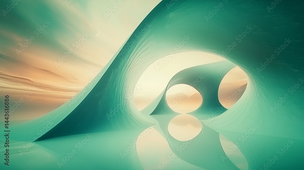Poster a tunnel illuminated by a light source creating an abstract art scene with a soft ambient glow evoki