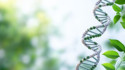 Dna helix with green leaves science and nature concept