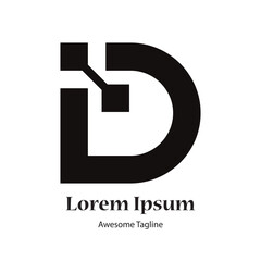 d letter tech creative black logo design icon