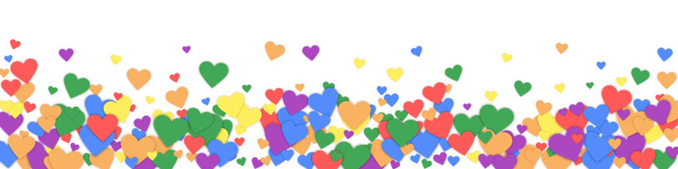 Rainbow colored scattered hearts. LGBT valentine