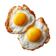 Two perfectly cooked sunny-side-up eggs with golden yolks and crispy edges isolated on transparent background isolated white background
